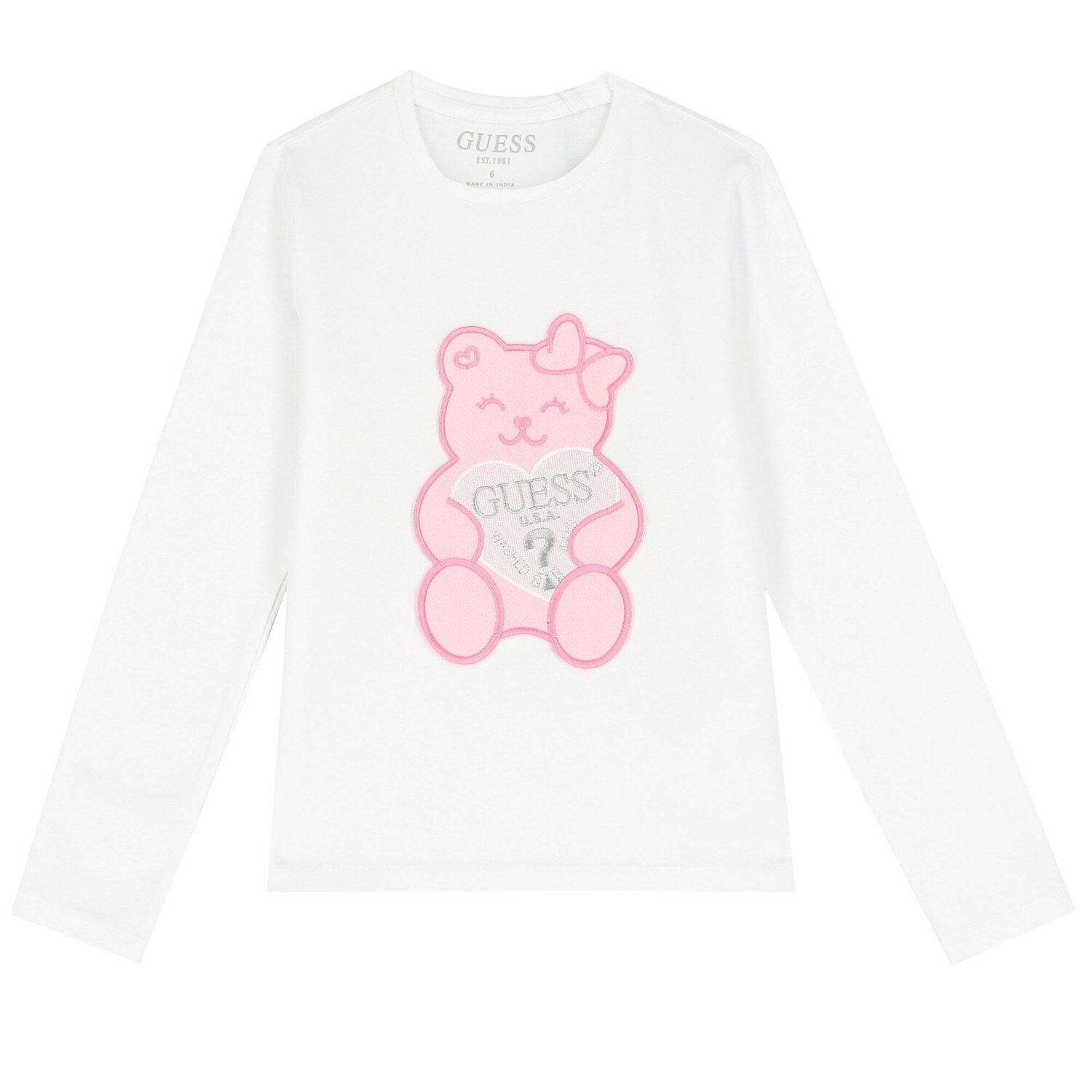 Girls White Logo Long Sleeve Top, 1, hi-res image number null