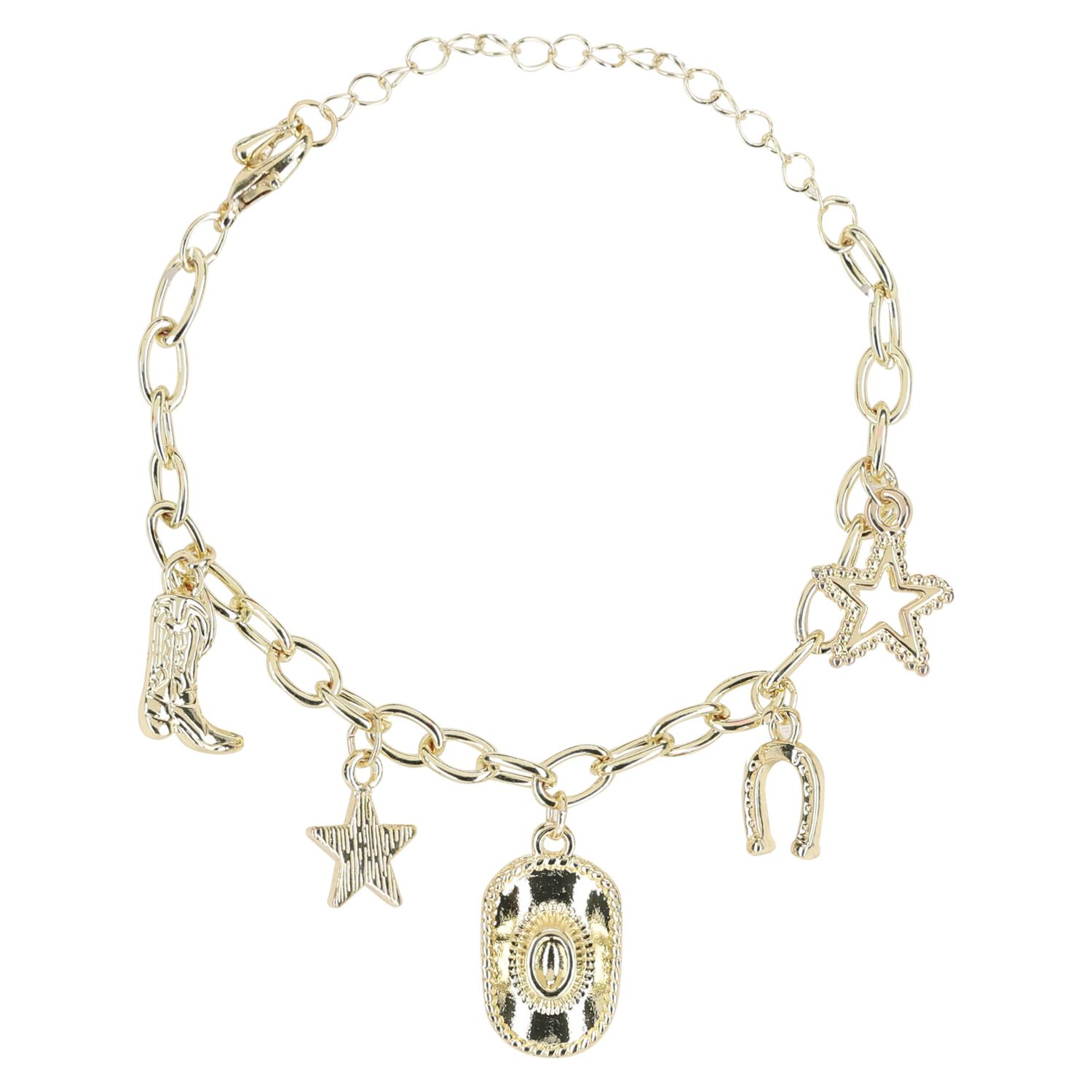 Girls Gold Cowgirl Charm Bracelet, 1, hi-res