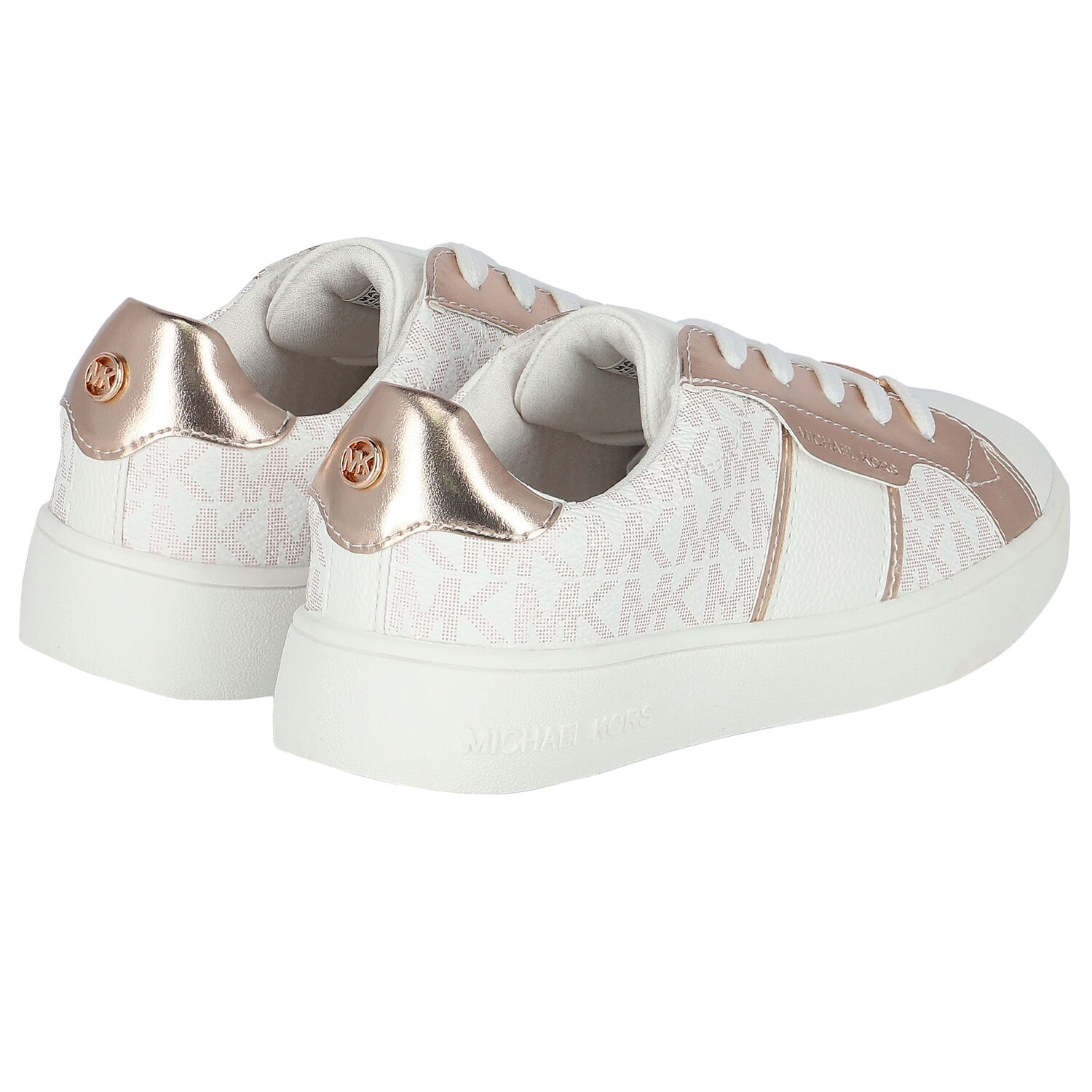Girls White & Rose Gold Logo Trainers, 1, hi-res