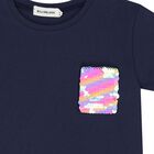 Girls Navy Blue Sequin T-Shirt, 1, hi-res