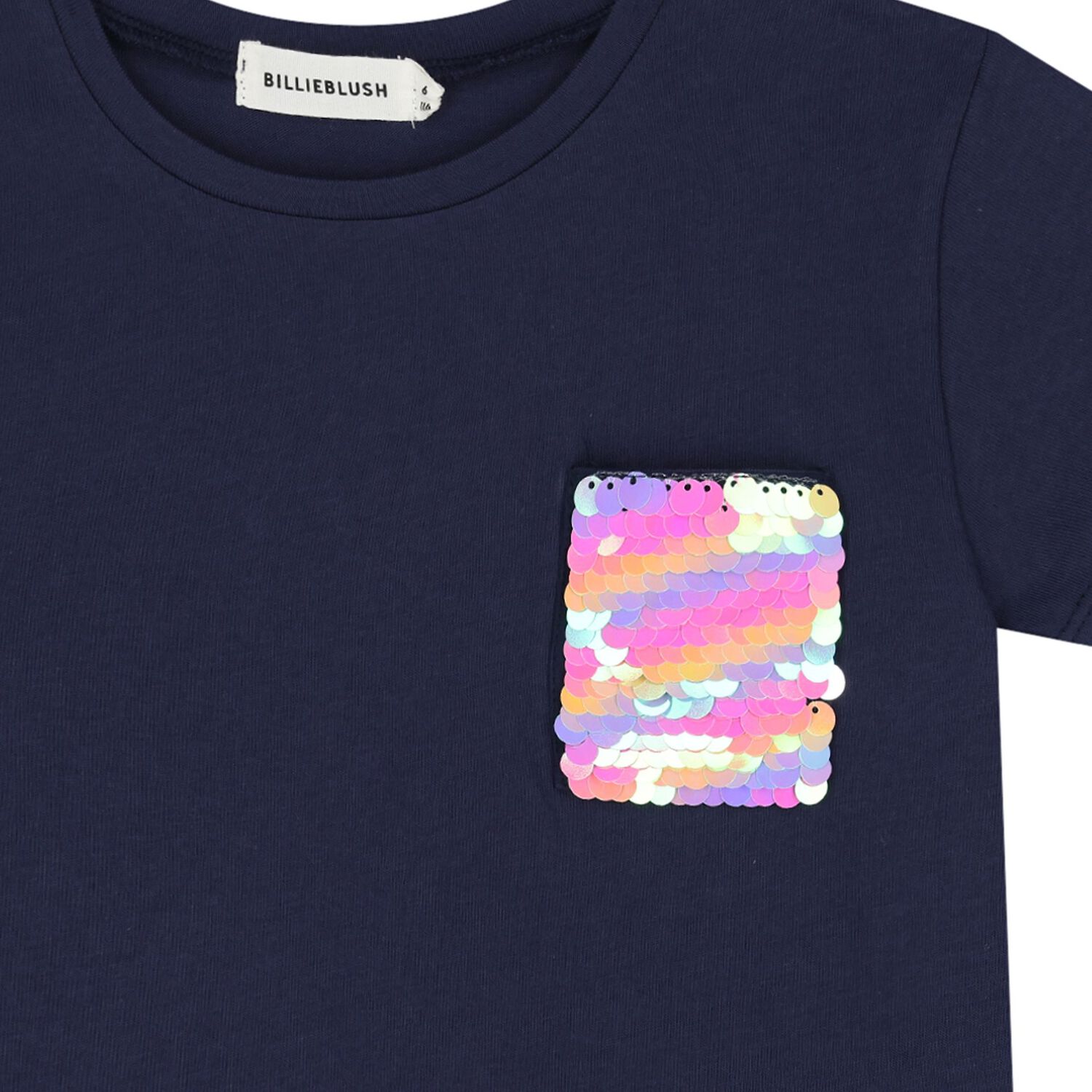 Girls Navy Blue Sequin T-Shirt, 1, hi-res