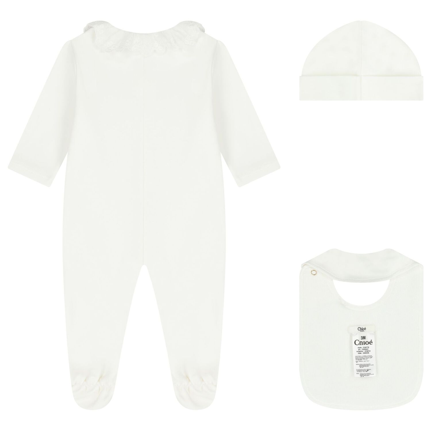 Baby Girls White Babygrow & Hat Gift Set, 1, hi-res