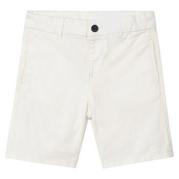 Boys Off White Cotton Twill Shorts