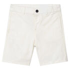 Boys Off White Cotton Twill Shorts, 2, hi-res