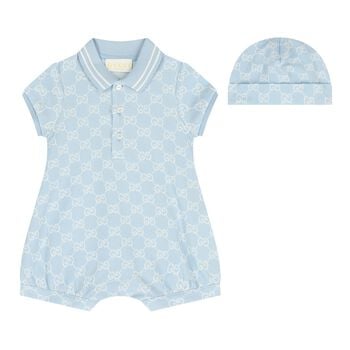 Baby Boys Blue GG Logo Romper Gift Set