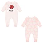 Baby Girls White & Pink Boke Flower Babygrows ( 2 Pack ), 2, hi-res