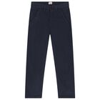 Boys Navy Blue Cotton Trousers, 1, hi-res