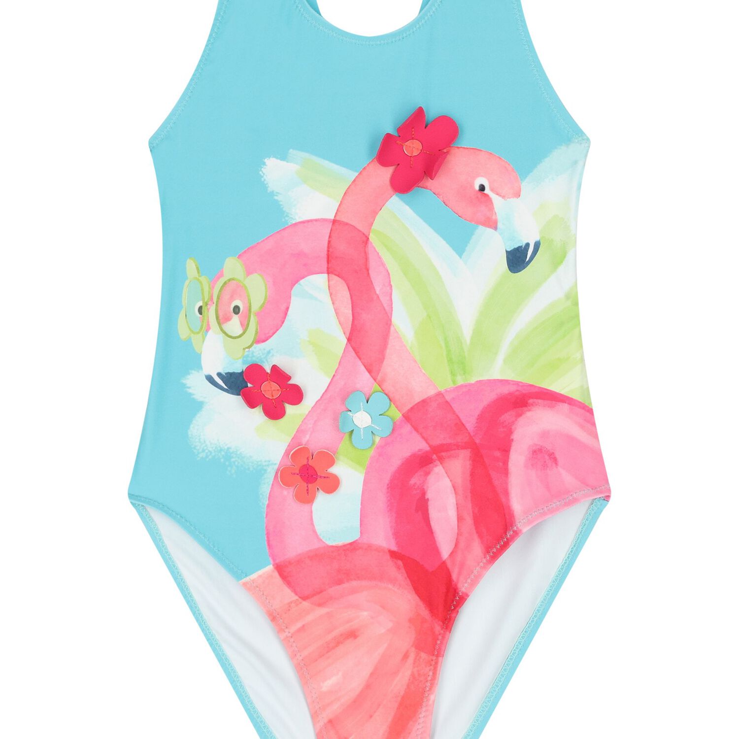 Girls Blue Flamingos Swimsuit, 1, hi-res image number null
