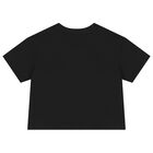 Girls Black Logo Sequin T-Shirt, 2, hi-res