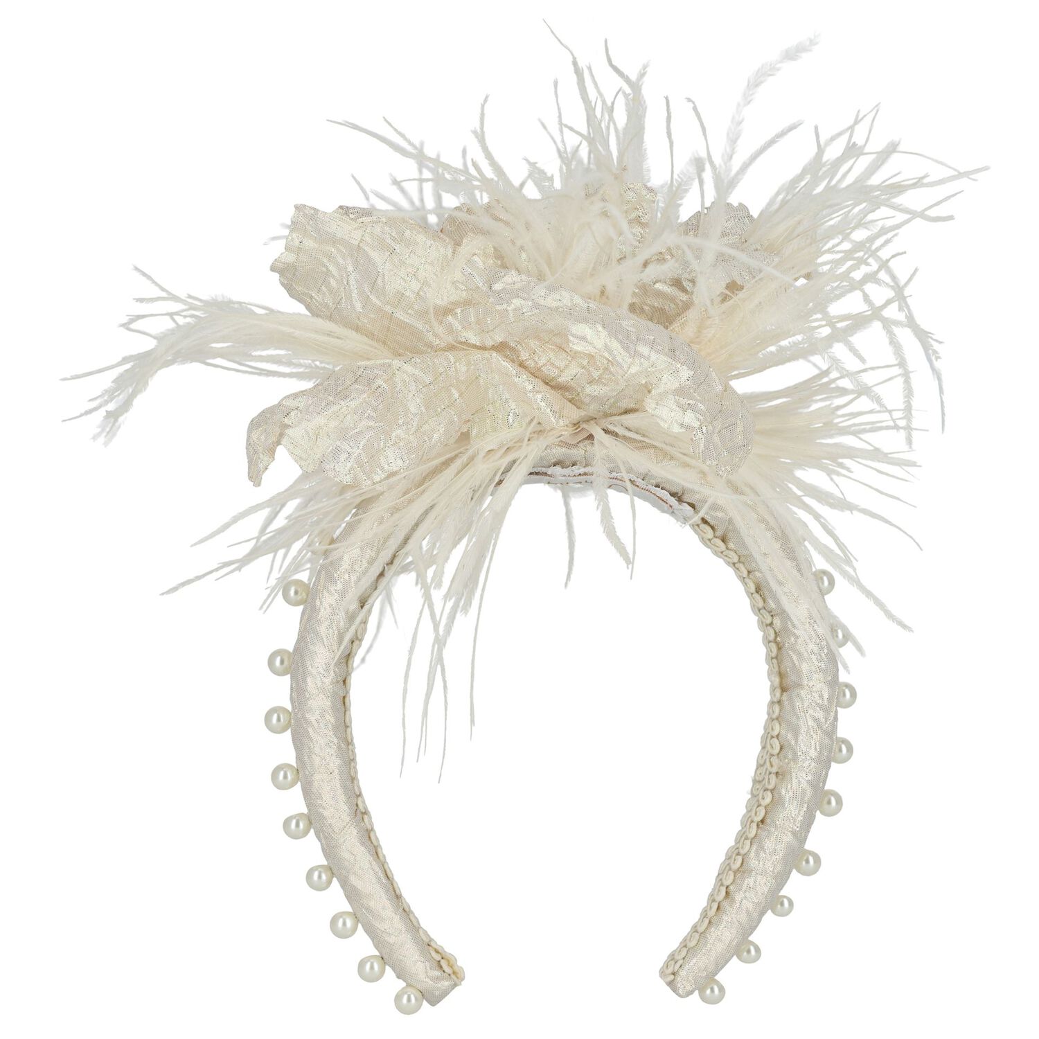 Girls Ivory Flower Headband, 2, hi-res