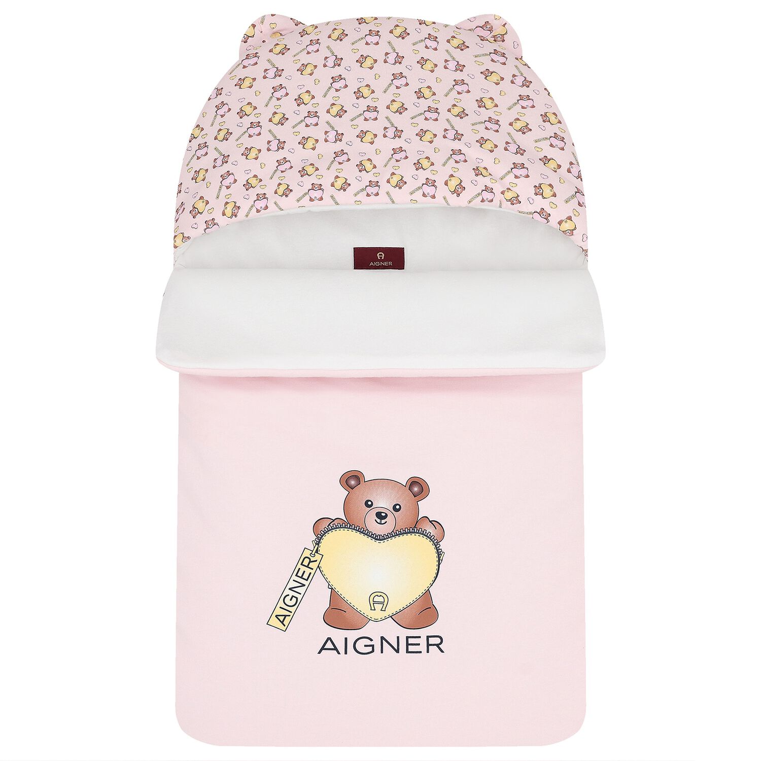 Baby Girls Pink & White Teddy Bear Logo Nest, 2, hi-res
