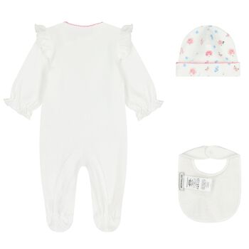 Baby Girls White & Pink Floral Babygrow Gift Set