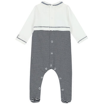 Baby Boys White & Navy Striped Babygrow