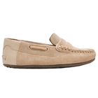 Boys Beige Suede Leather Moccasins , 1, hi-res