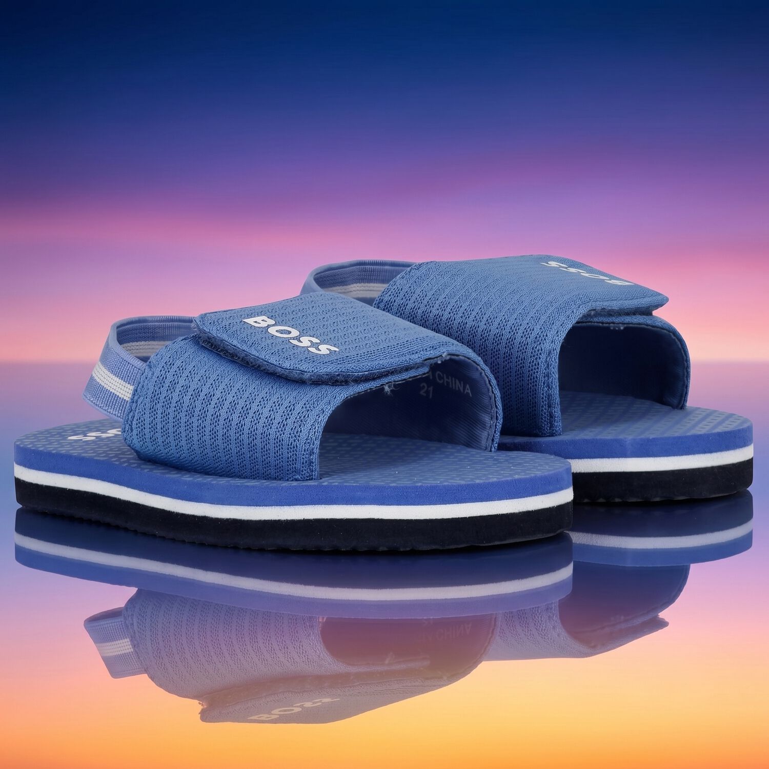Boys Blue Logo Sandals, 2, hi-res