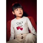 طقم بناتي عاجيّ بأكمام طويلة وربطة شعر, 2, hi-res