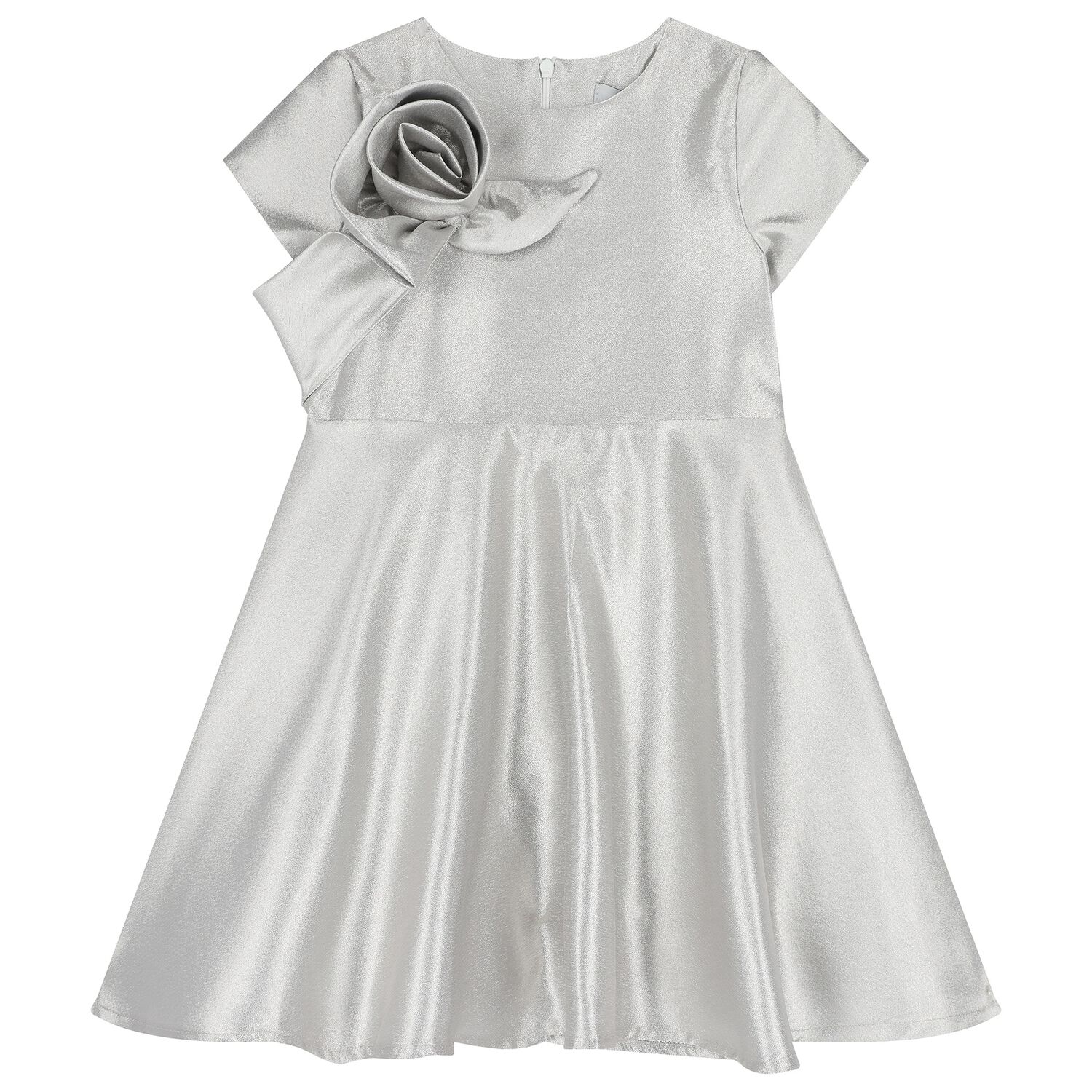Girls Silver Rose Satin Dress, 1, hi-res image number null