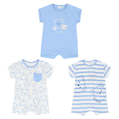 Baby Boys Blue Rompers (3 Pack)