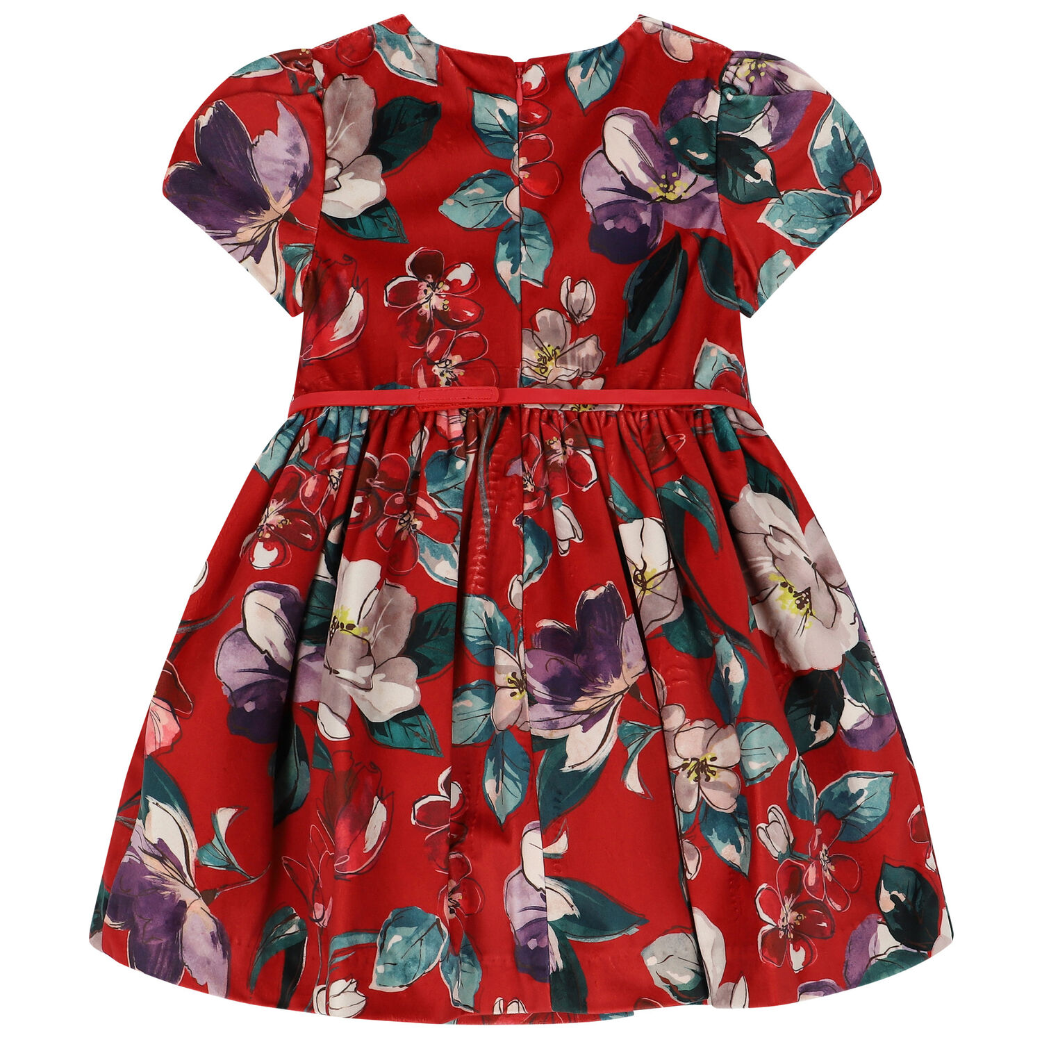 Girls Red Floral Dress, 1, hi-res