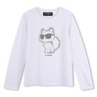 Girls Mini Me White Choupette Long Sleeve Top, 1, hi-res