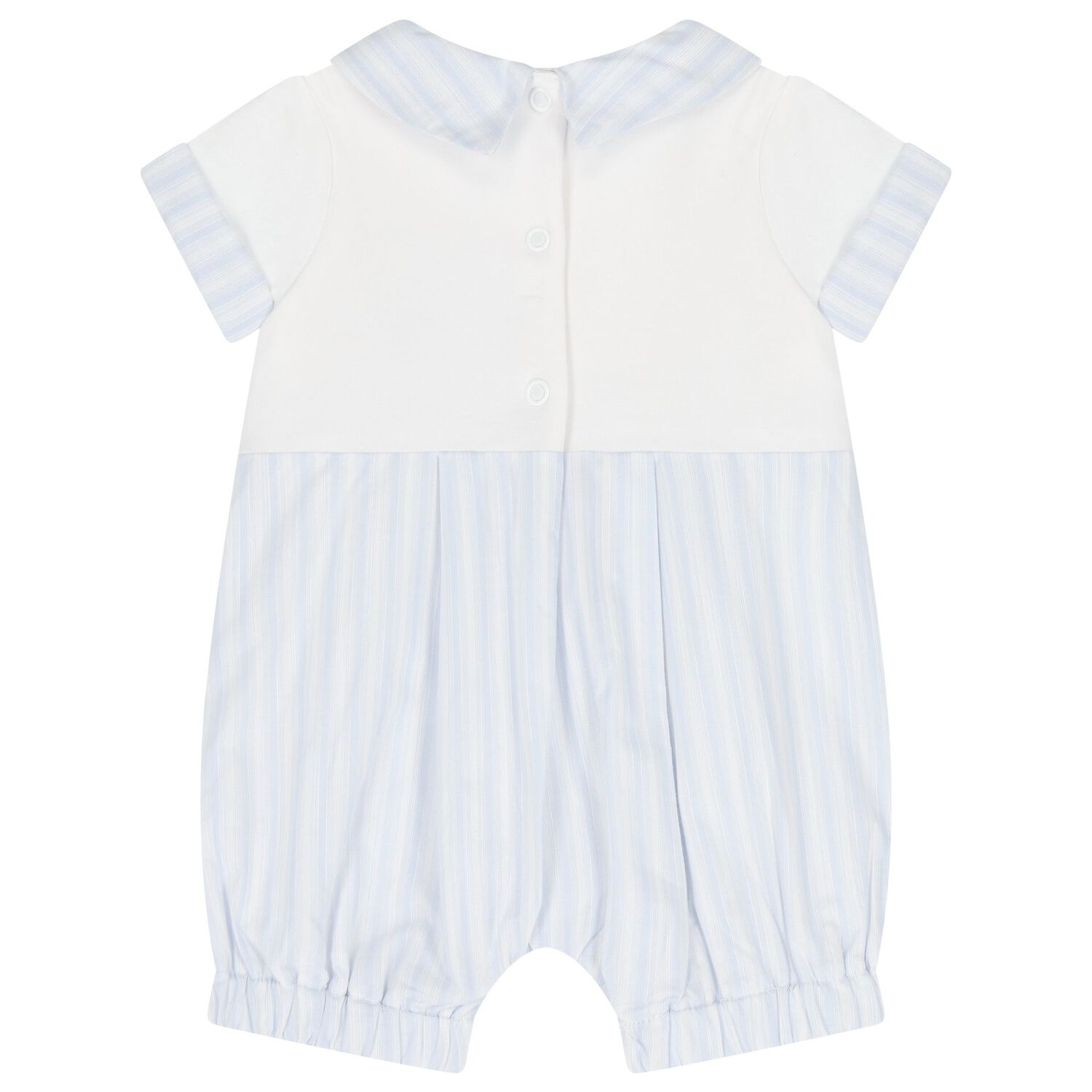 Baby Boys White & Blue Striped Romper, 1, hi-res