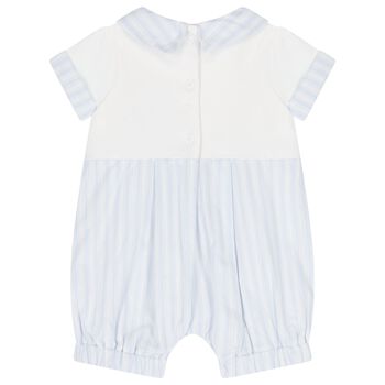 Baby Boys White & Blue Striped Romper
