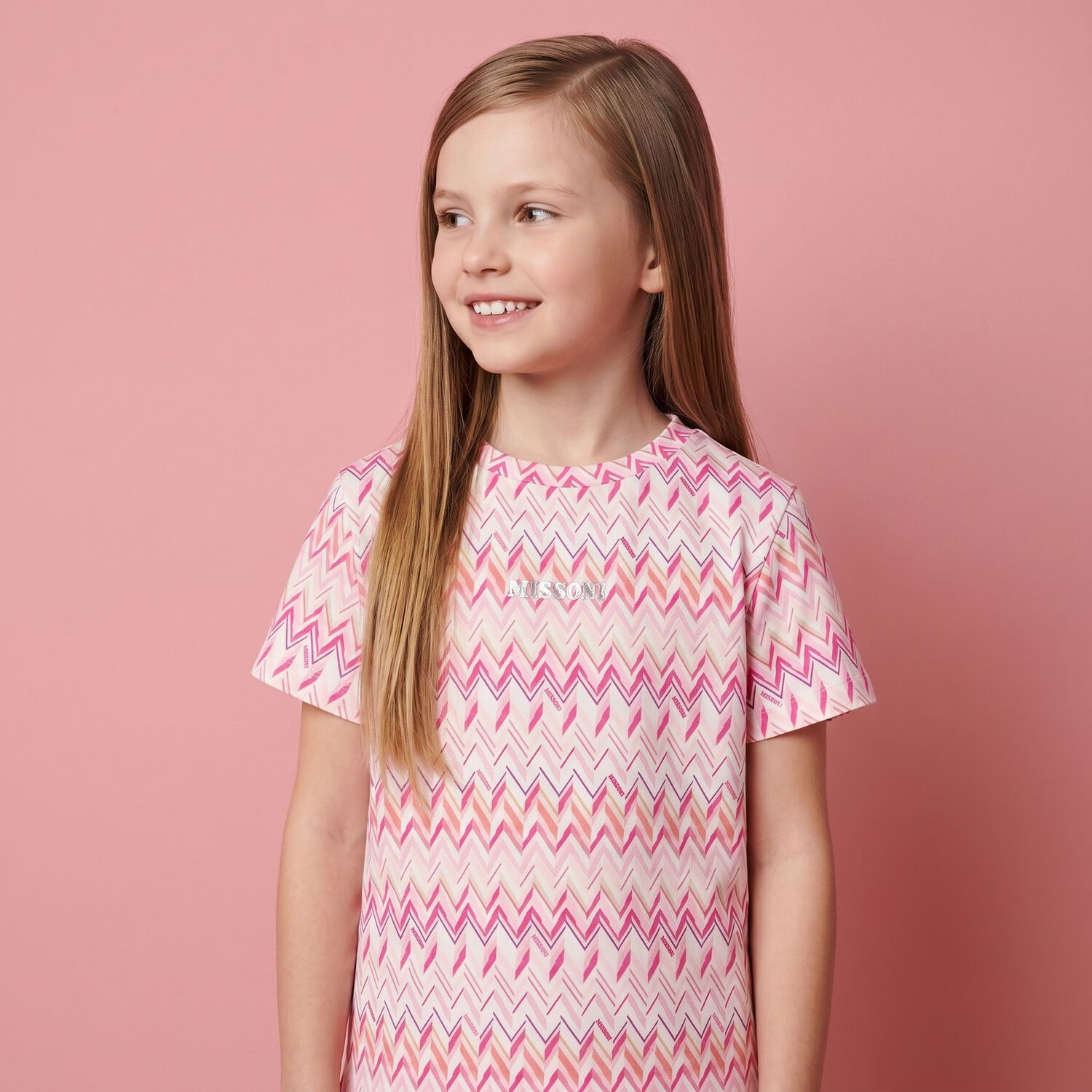 Girls Pink & White Logo Zig Zag T-Shirt, 1, hi-res