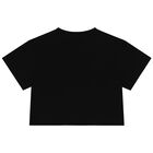 توب بنات قصير بالشعار باللون الاسود, 2, hi-res