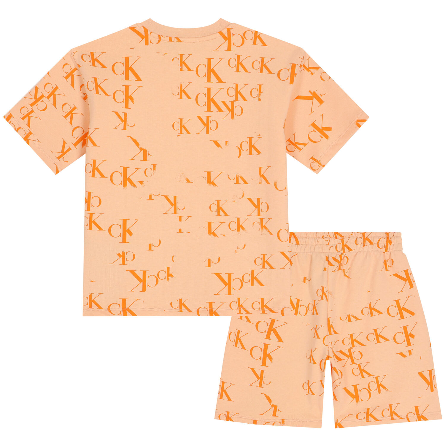 طقم شورت للبنات بالشعار باللون البرتقالي , 2, hi-res