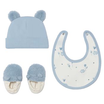Baby Boys Blue & White Teddy Bear Gift Set