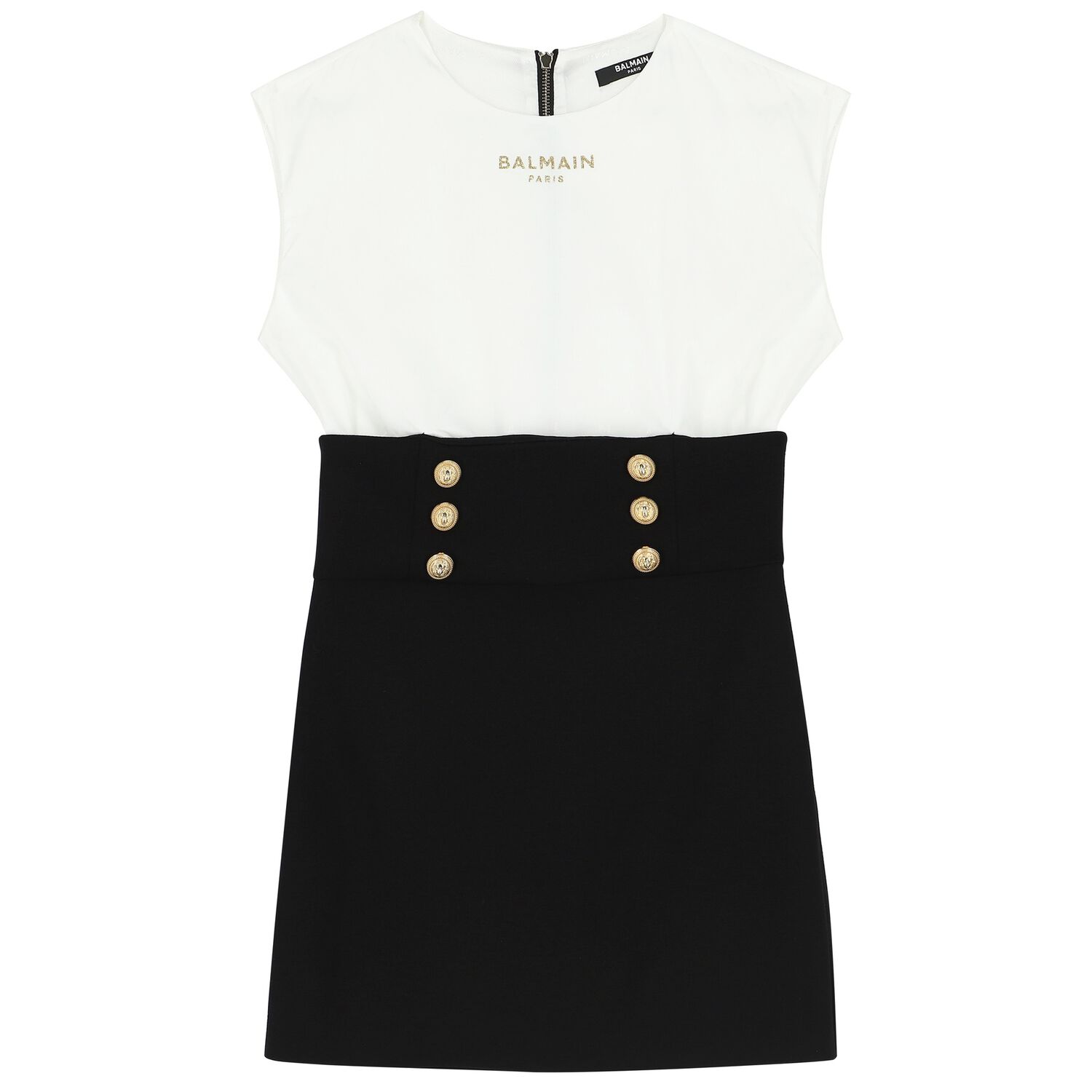 Girls White & Black Logo Dress, 1, hi-res