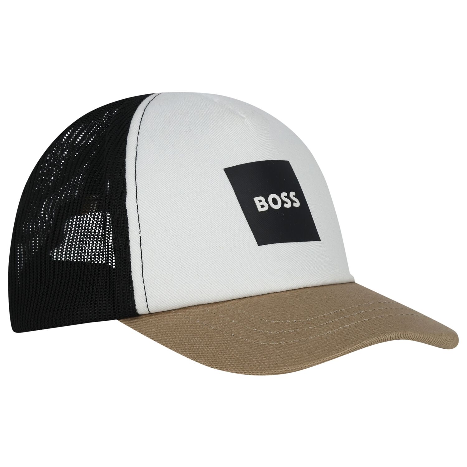 Baby Boys White, Black & Beige Logo Cap, 1, hi-res