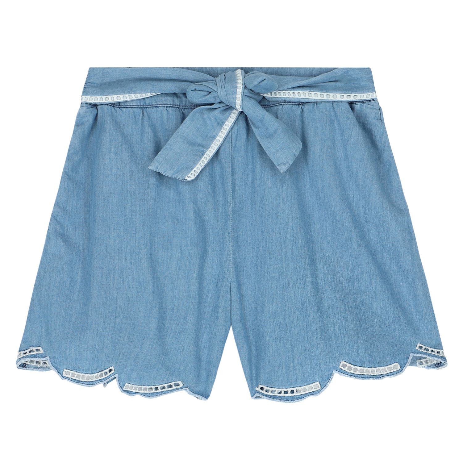 Girls Denim Blue Shorts, 1, hi-res