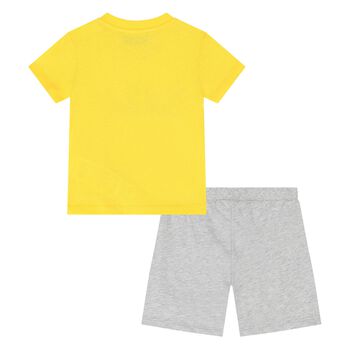 Younger Yellow & Grey Teddy Bear Logo Shorts Set