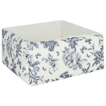 Ivory & Navy Blue Toile De Jouy Baby Accessory Basket
