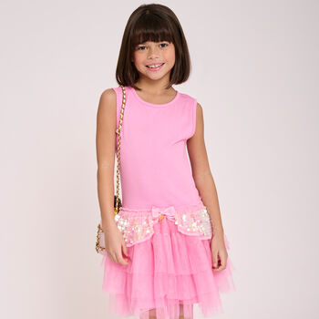 Girls Pink Tulle & Sequin Dress