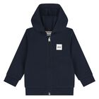 Younger Boys Navy Blue Logo Hooded Zip Up Top, 1, hi-res