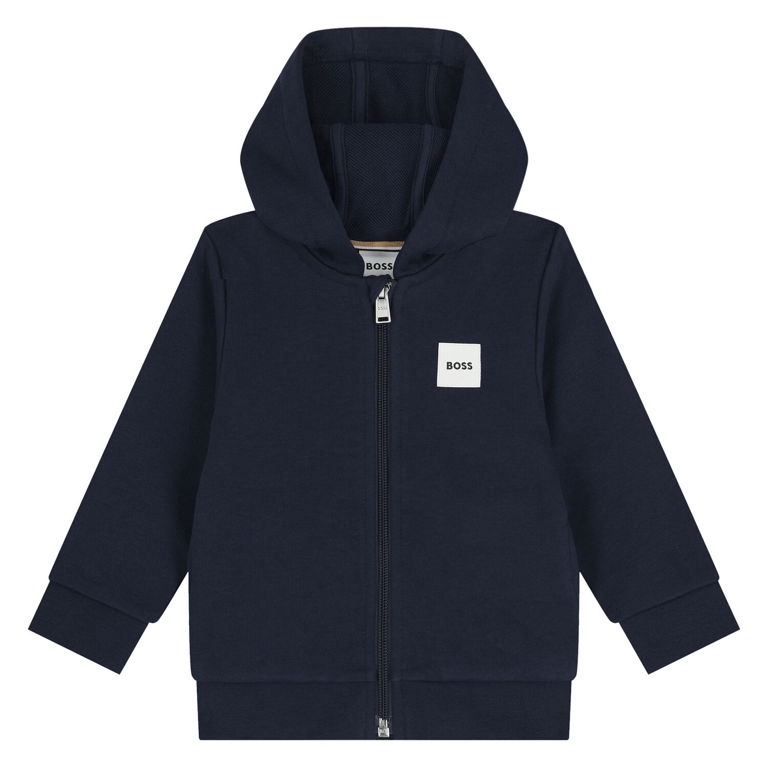 Younger Boys Navy Blue Logo Hooded Zip Up Top, 1, hi-res