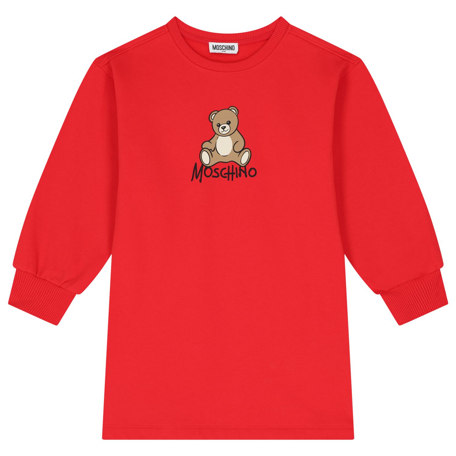 Girls Red Teddy Bear Logo Swearshirt Dress, 1, hi-res