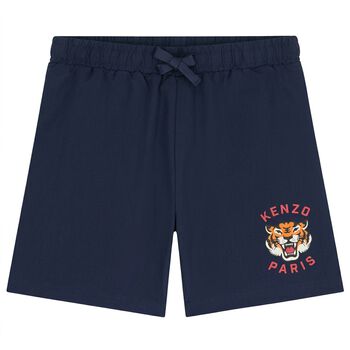 Boys Navy Blue Tiger Logo Swim Shorts