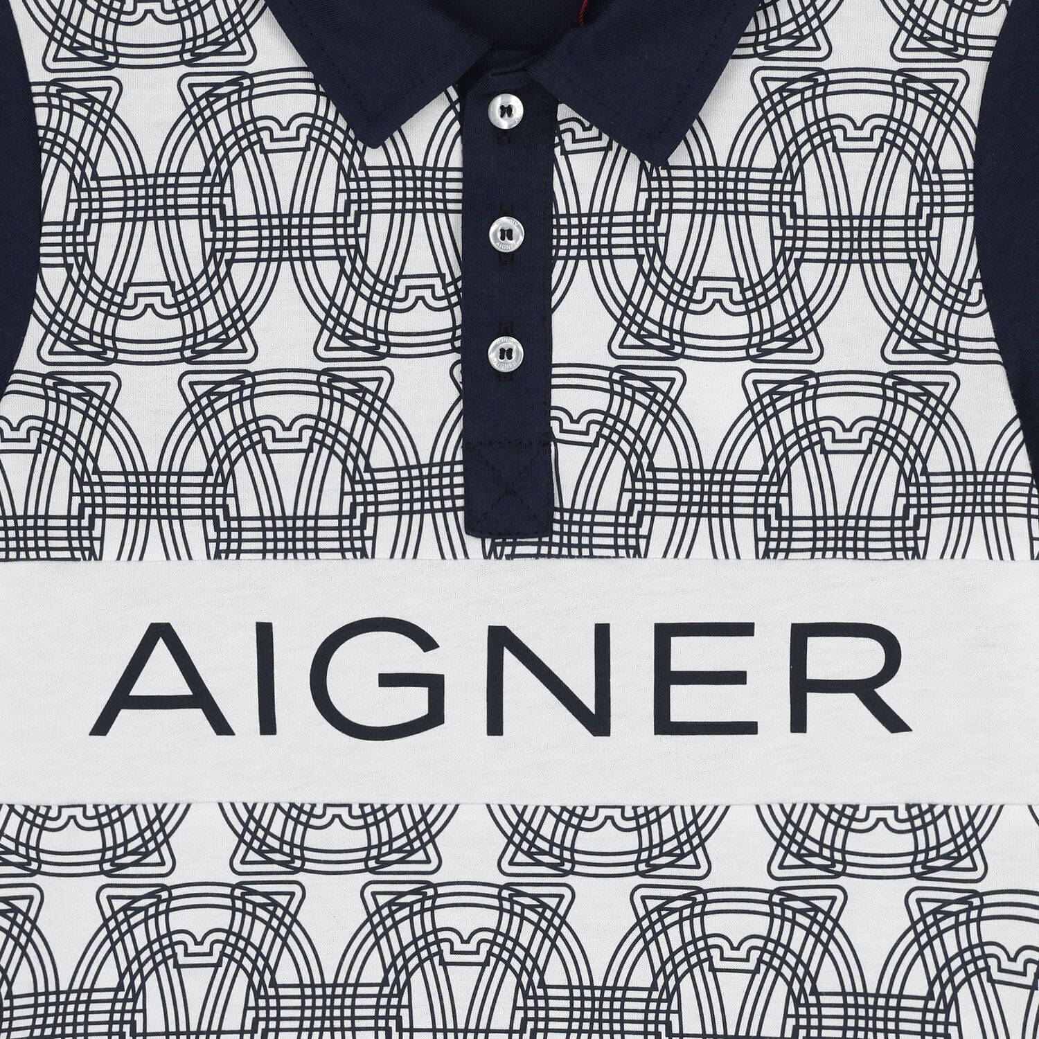 قميص بولو بشعار باللون أبيض وأزرق داكن للأولاد, 1, hi-res