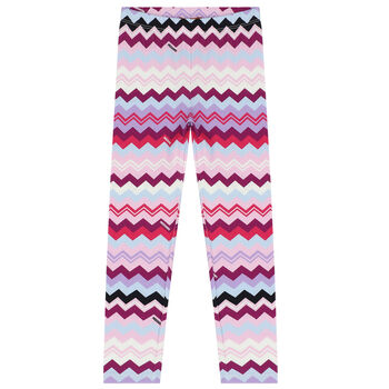 Girls Purple & Pink Zigzag Leggings
