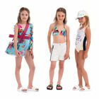 طقم سباحة بناتي بالشعار باللون الابيض, 1, hi-res