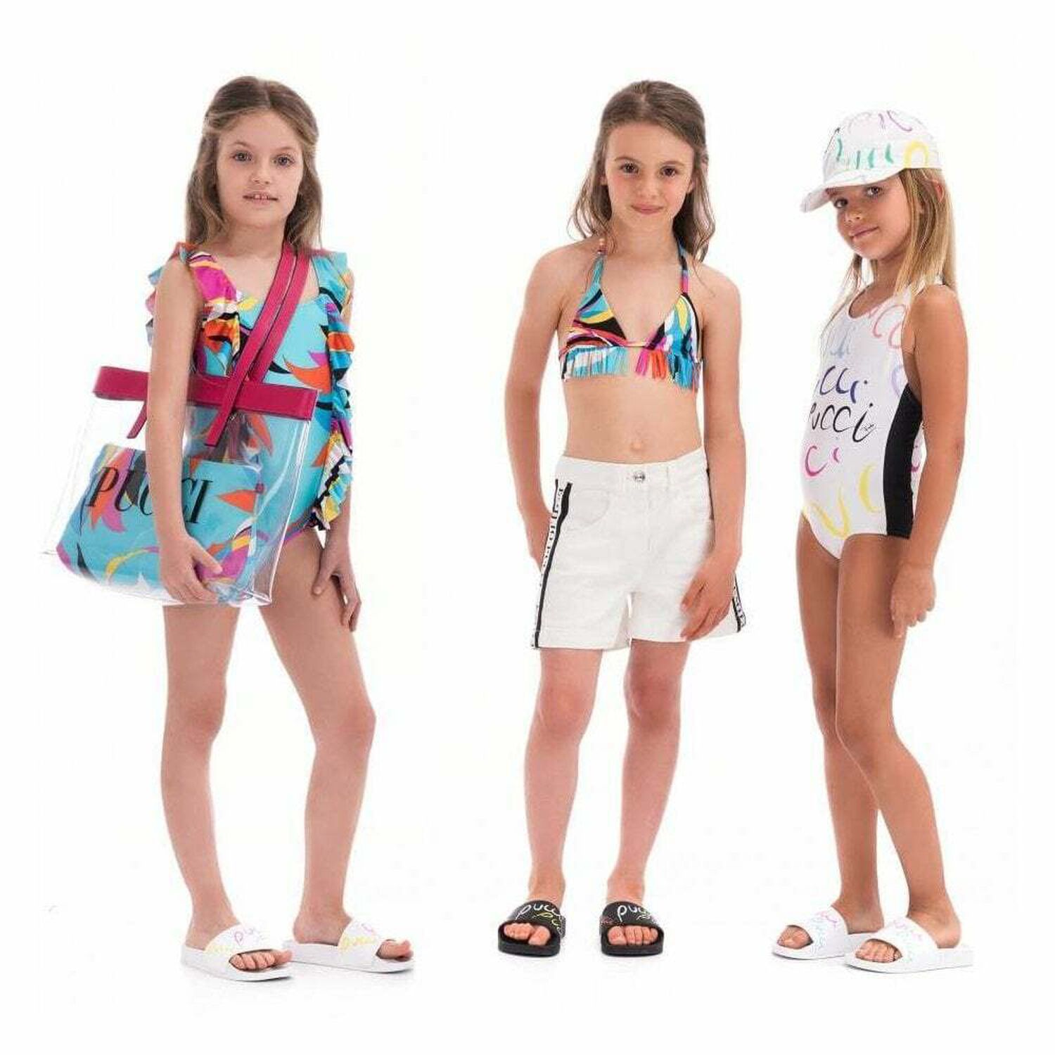 طقم سباحة بناتي بالشعار باللون الابيض, 1, hi-res image number null
