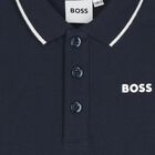Younger Boys Navy Blue Logo Polo Shirt, 1, hi-res