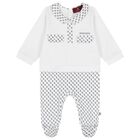 Baby Boys White & Navy Blue Logo Babygrow, 1, hi-res