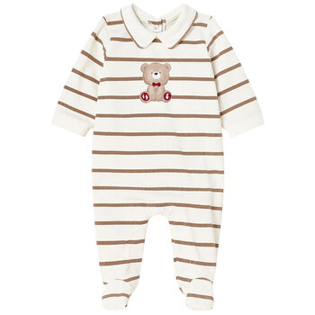 Boys Ivory & Beige Teddy Bear Babygrow