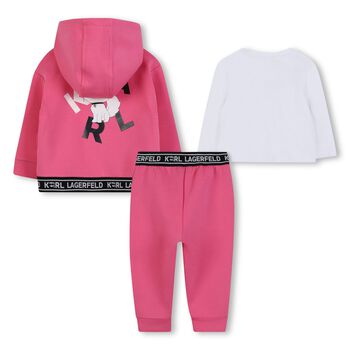 Younger Girls Pink & White Logo 3-Piece Tracksuit