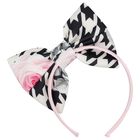 Girls Pink, Black & White Bow Houndstooth Headband, 1, hi-res