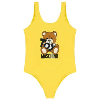 Girls Yellow Teddy Bear Logo Swimsuit